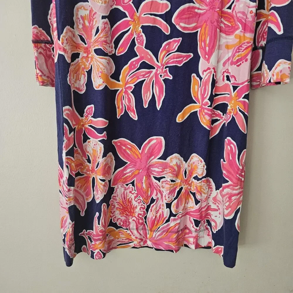 Lilly Pulitzer Pink Blue Dress 3/4 sleeve Floral Size Medium - Picture 9 of 9